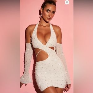 Oh Polly Embellished Cold Shoulder Cut Out Mini Dress